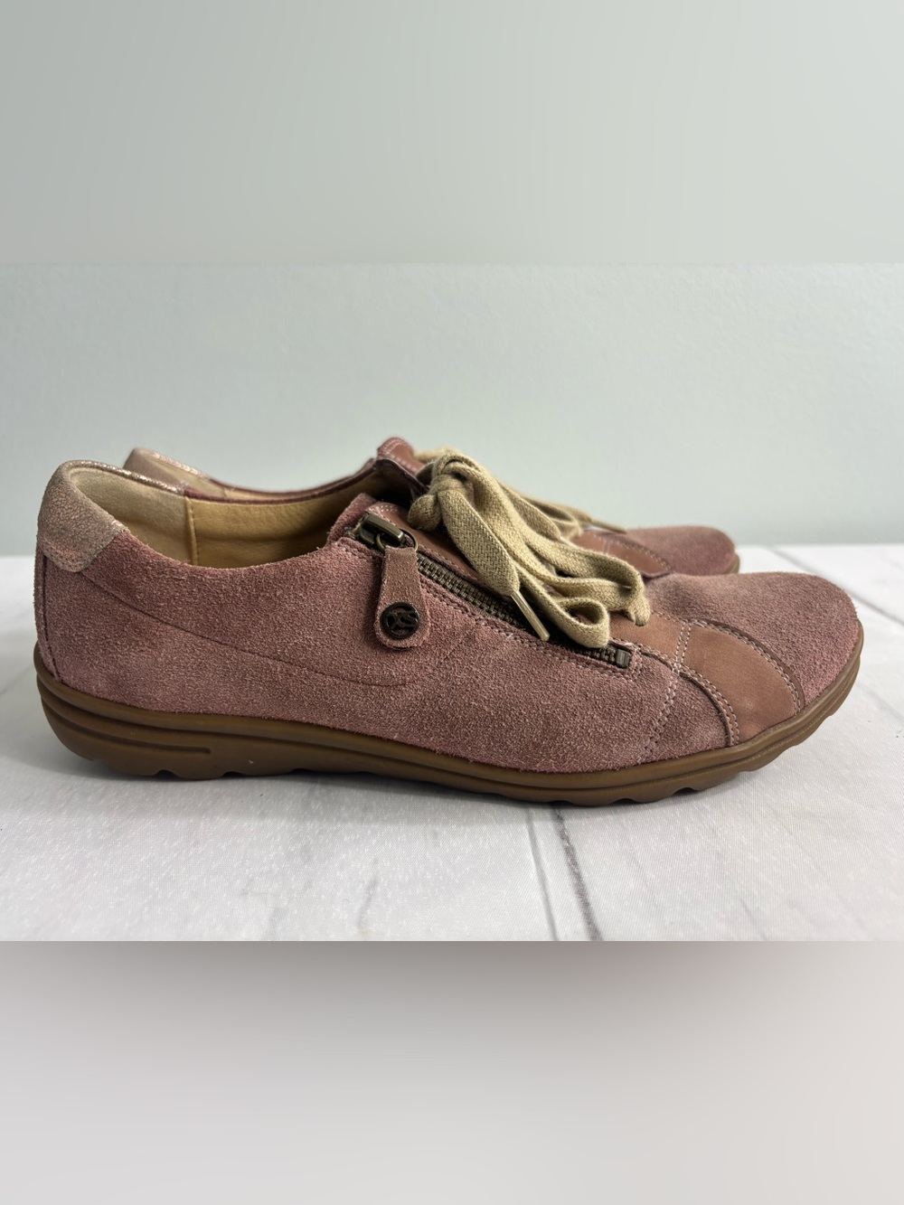 Hartjes "XS Casual" Women’s Suede Zip Sneakers Mauve Rose Gold Heel Accent - Picture 4 of 10